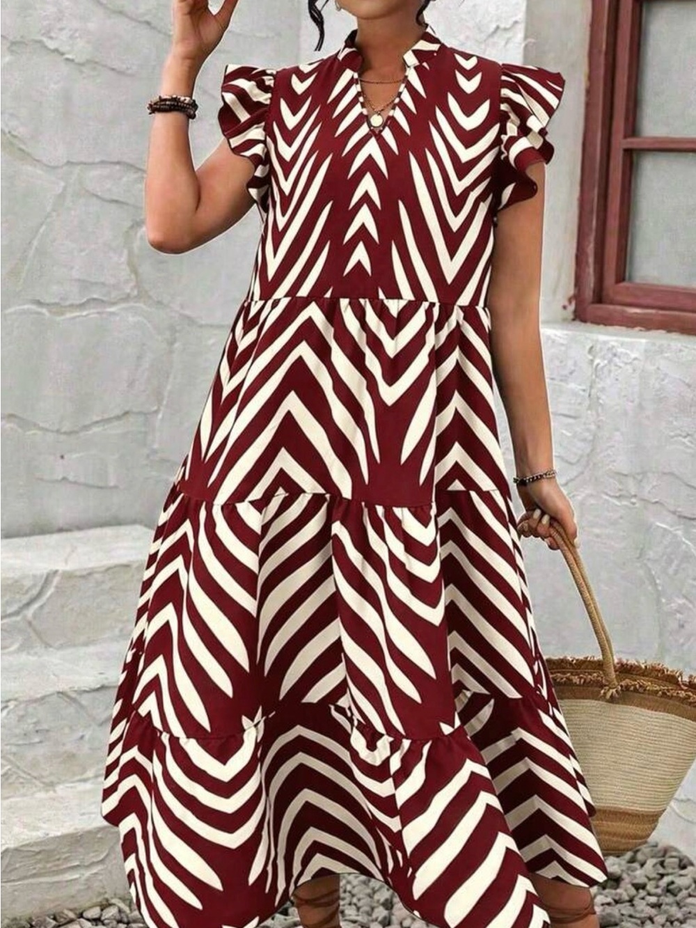 Tiered Flutter Sleeve Dress